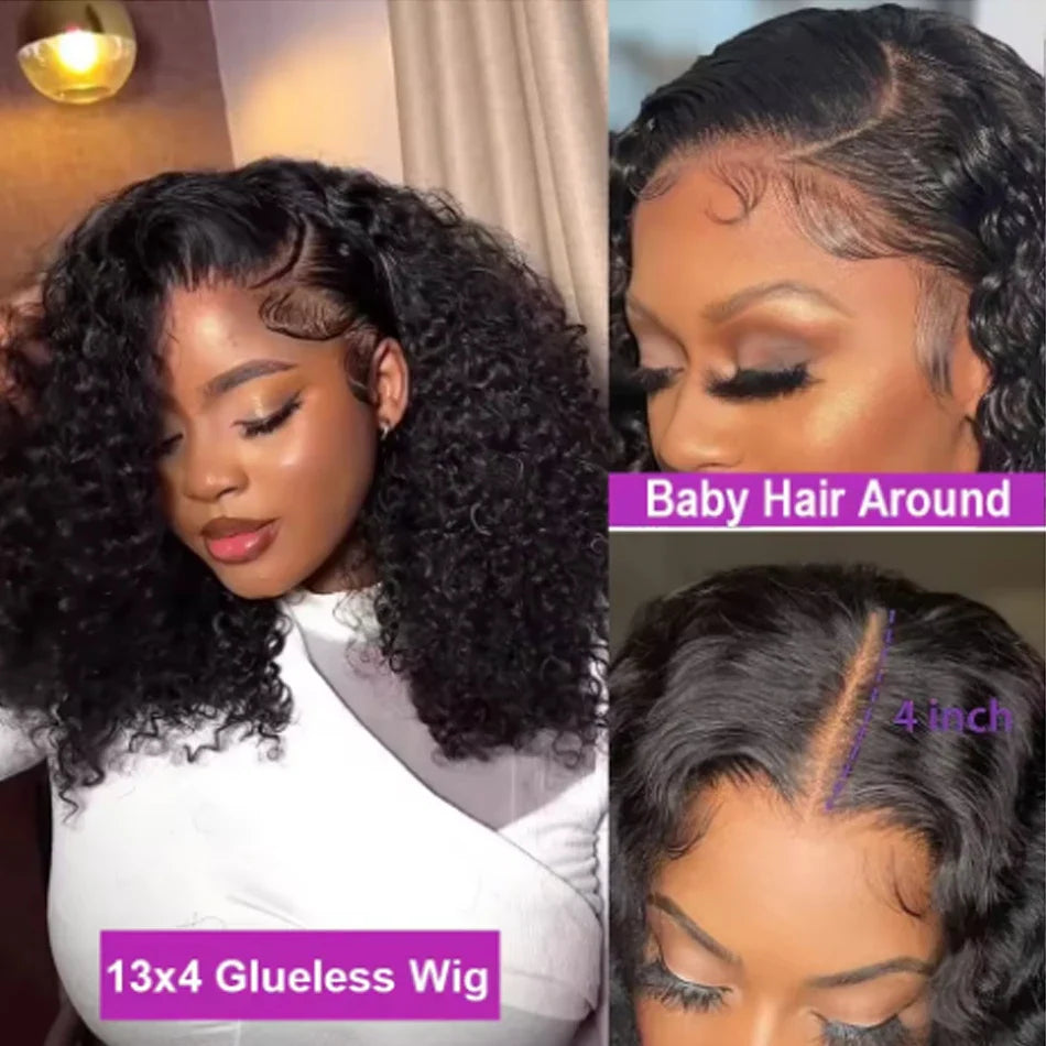 Glueless Wigs Human Hair Wear And Go kinky Curly Brazilian Hair Plucked Precut 13X4 Lace Closure Deep Curls Wigs For Black Women