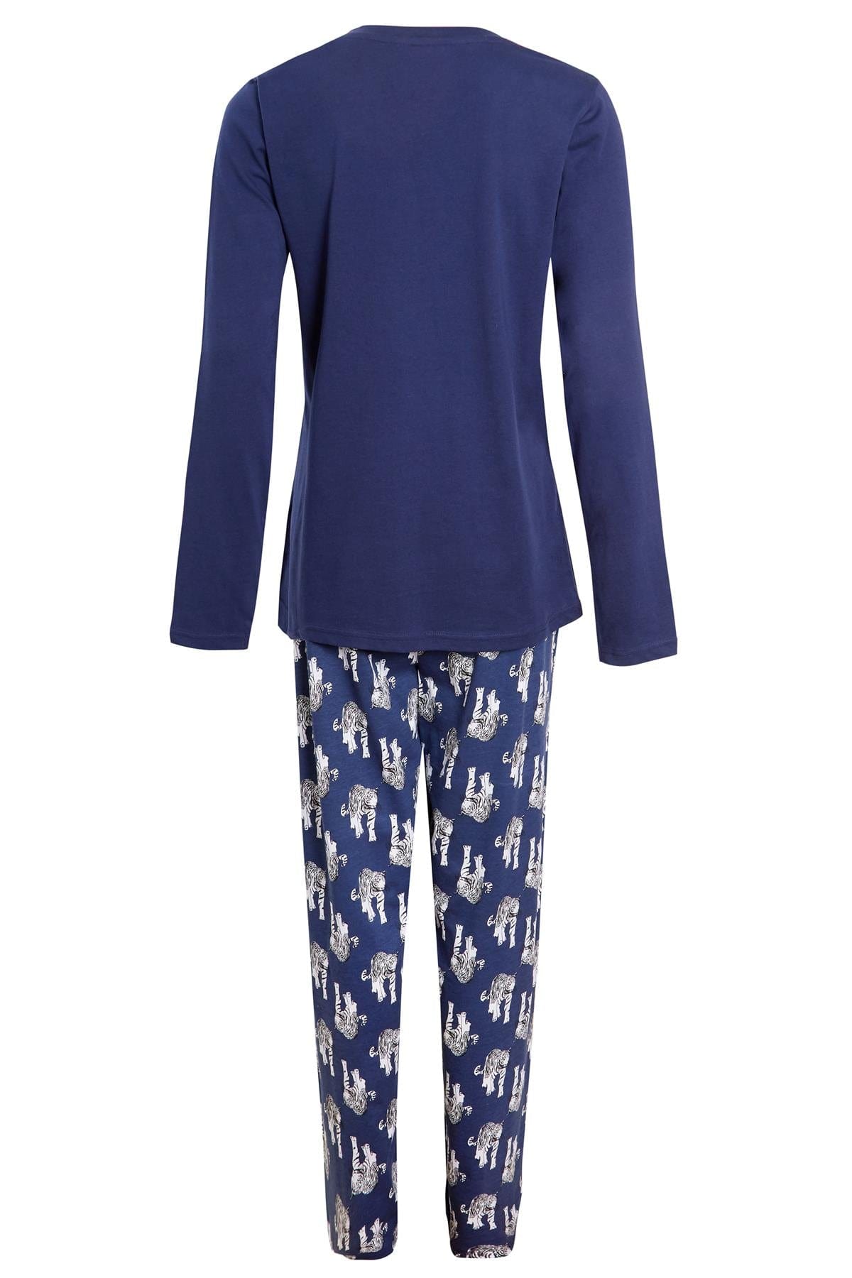 Navy Tiger Print Cotton Pyjama Set for Women 100% Soft Cotton Relaxed Fit Nightwear Perfect for Lounging and Sleeping Multiple Sizes Available by Daisy Dreamer