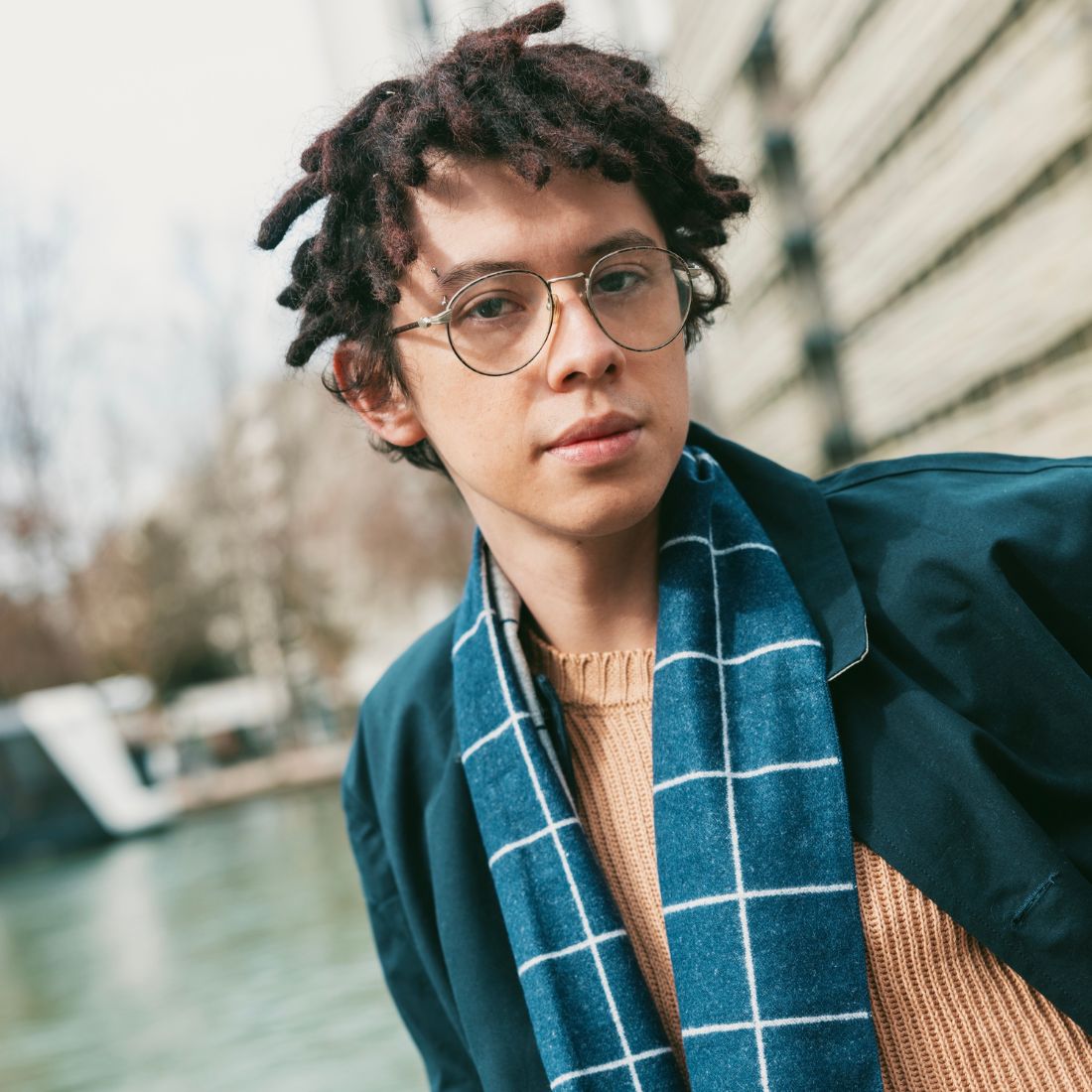 Blue Check Bamboo Scarf