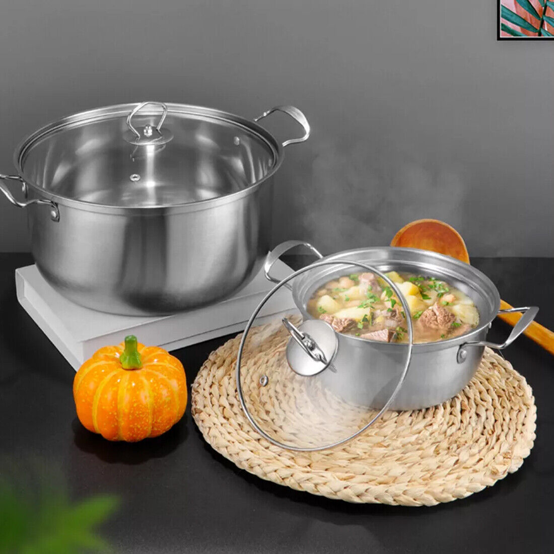 11PCS Induction Non Stick Stainless Steel Cookware Cooking Pot Pan With Lids Set