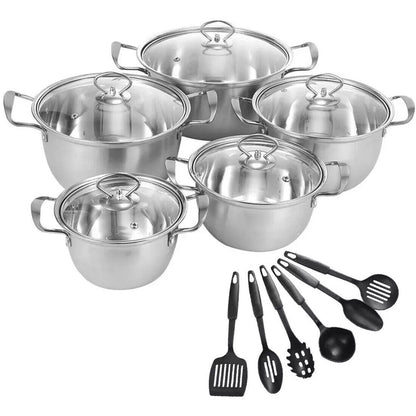 11PCS Induction Non Stick Stainless Steel Cookware Cooking Pot Pan With Lids Set