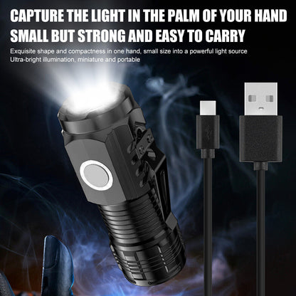 Mini Tactical LED Torch Super Bright Pocket Camping Flashlight USB Rechargeable