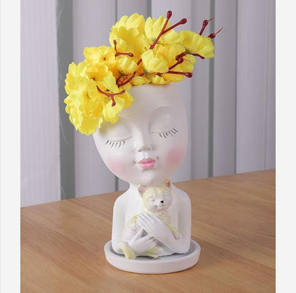 Resin Craft Decoration Vase Cat Girl Flower Arrangement Props Flowerpot