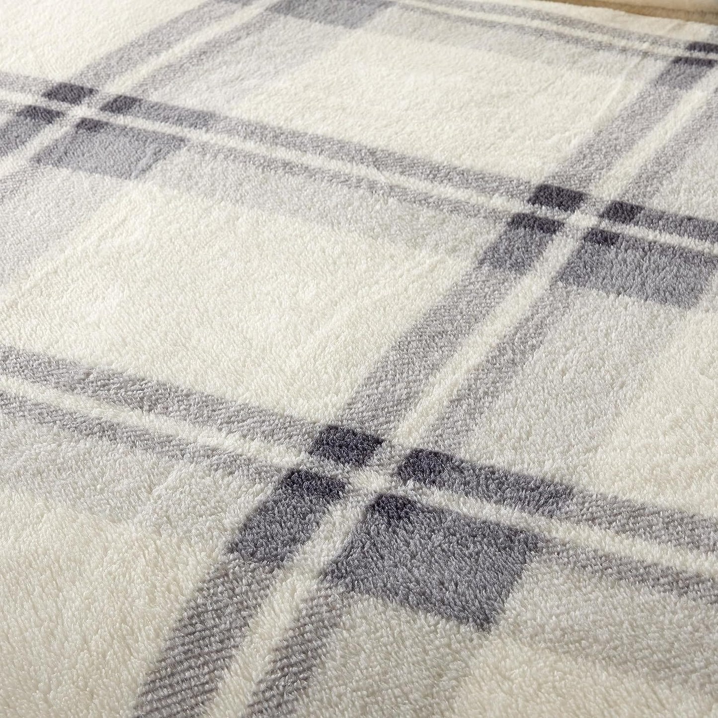 Orkney Check Fleece Duvet Set Grey Green Super Soft Luxurious Bedding Single Double King with Pillowcases Perfect for Winter Nights by OLIVIA ROCCO