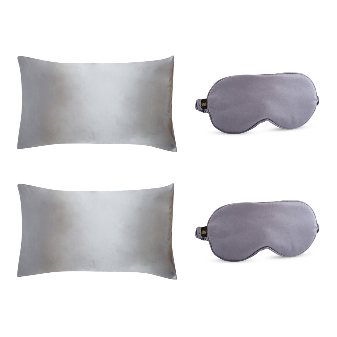 Satin Pillowcases & Sleep Masks Set - Grey