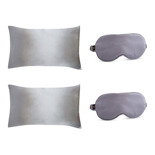 Satin Pillowcases & Sleep Masks Set - Grey