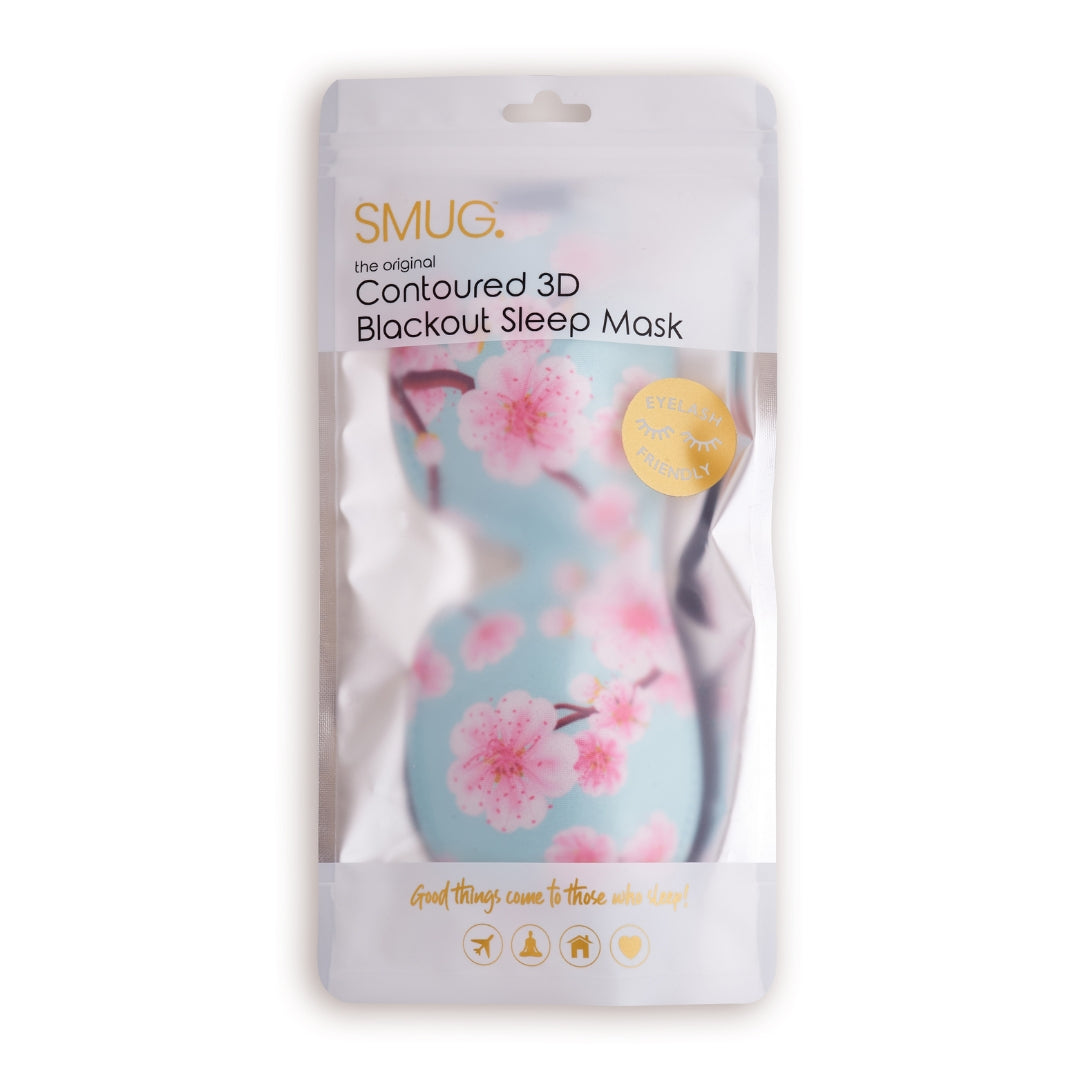 Contoured & Satin Sleep Mask Double Pack & Wash Bag Set- Cherry Blossom
