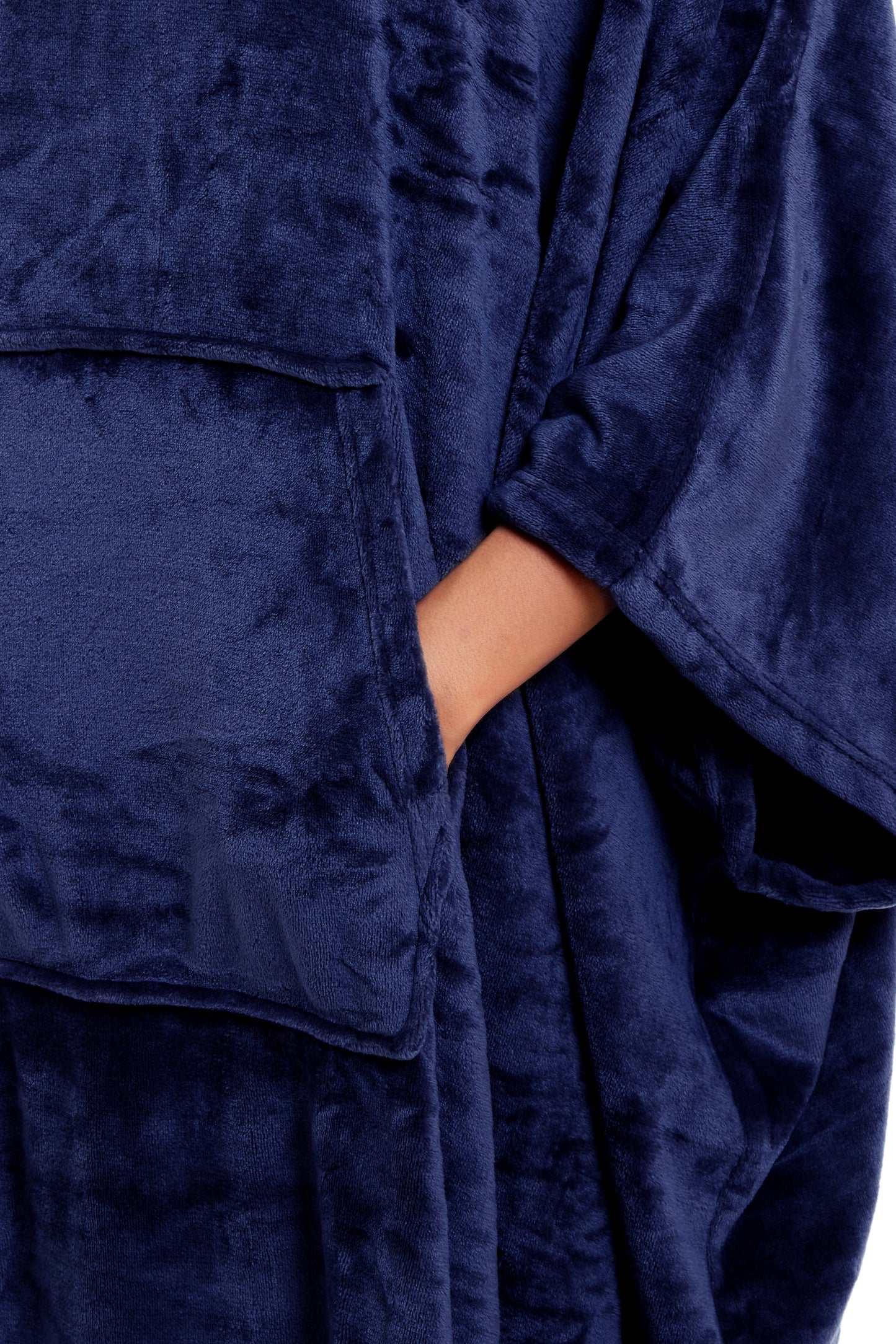 Women's Oversized Hooded Poncho Blanket Ultra-Soft Plush Fleece Giant Hoodie Sweatshirt Navy and Charcoal Lounge Wear with Double Front Pocket for Indoor and Outdoor Use by Daisy Dreamer