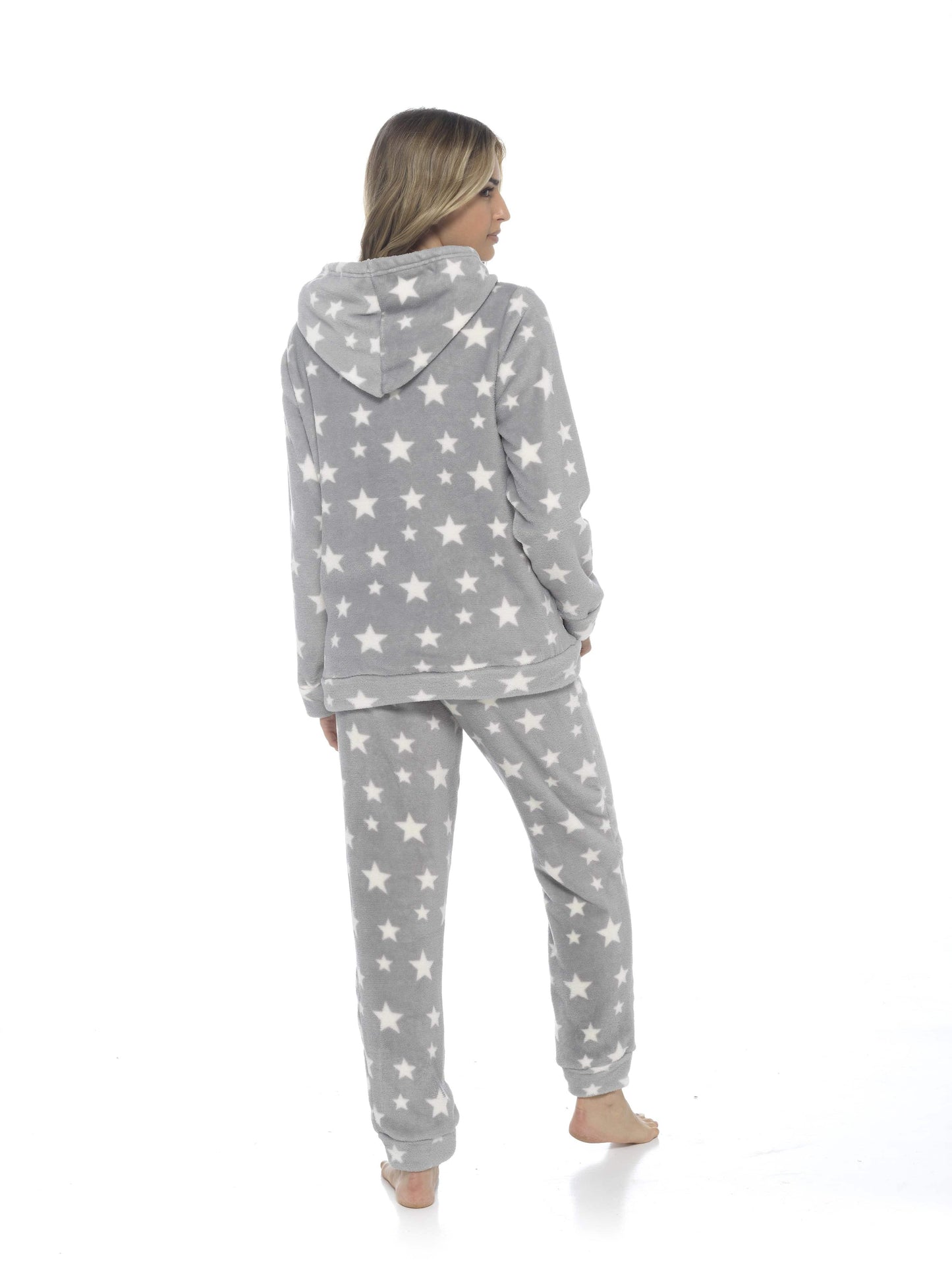 Women's Plush Fleece Hooded Pyjama Set Stars Design Soft Teddy Fabric Cosy Nightwear Loungewear Warm Comfortable Multiple Sizes by Daisy Dreamer